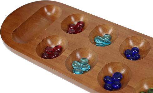 African Stone Game Coffee Table - Solid Wood with Walnut Stain
