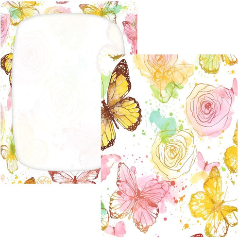 Bseiialft 52 28 Butterflies Flowers Crib Sheets for Boys Girls Soft and Breathable Cotton Baby Sheets for Standard Crib