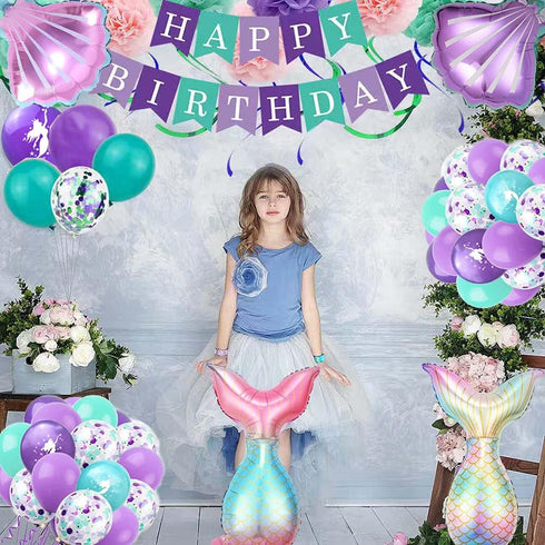 Morofme 22pcs Mermaid Theme Balloons, Helium Foil Ocean Decorations with Mermaid Tail and Sea Shells for Girls Party