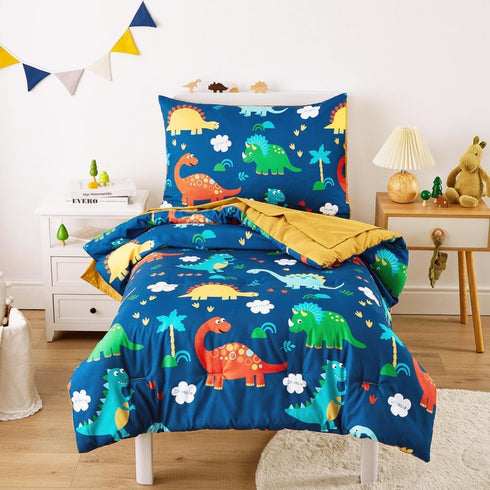 Wake In Cloud - Dinosaur Toddler Bedding Set for Boys, Cute Colorful