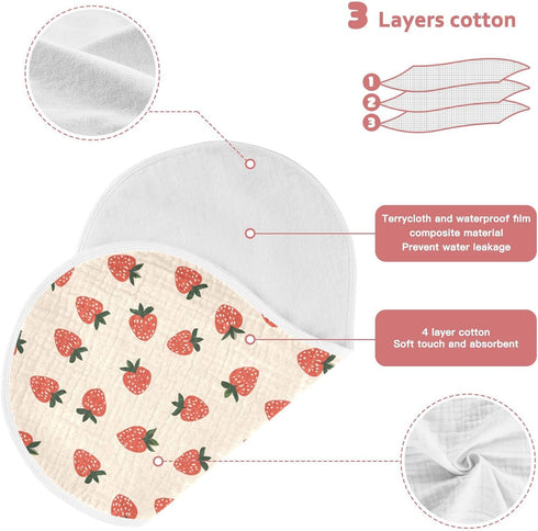 Set 2, 22x11in Strawberry Cotton Muslin Baby Burp Cloths Soft Touch washcloths for Gender Neutral