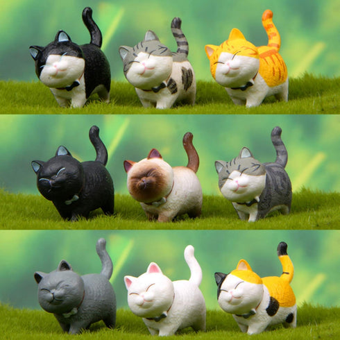 9 Pcs Cute Miniature Cat Figure Toys, Animal Characters Collection Playset, Cake Topper, Plant Decoration
