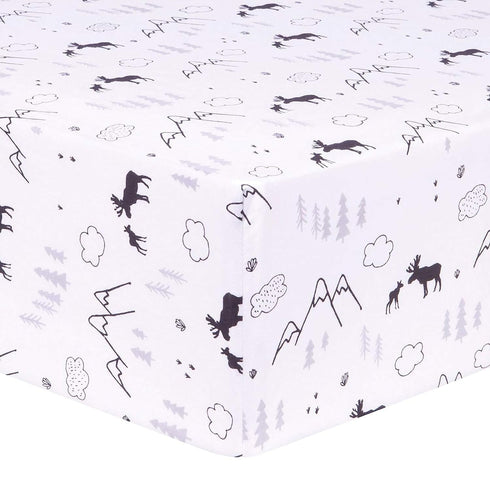 3 Set, Trend Lab Lumberjack Moose Piece Crib Bedding Gender-Neutral Color Palette, Includes Quilt, Fitted Crib Sheet