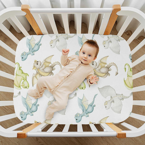 CHUROUSY 27x39 Inch Cute Fiery Dragon Crib Sheets for Boys Girl Watercolor Cartoon Little Dragons Fitted Playard Sheets