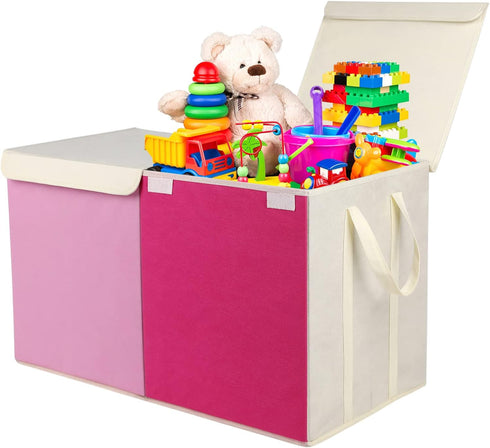 Toy Box Chest, Collapsible Sturdy Storage Bins with Lids, Extra Large Kids Toy Storage Organizer for Playroom, Pink