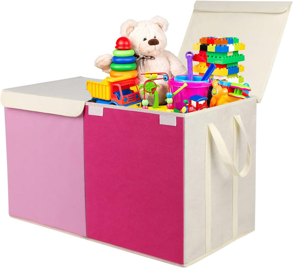 Toy Box Chest, Collapsible Sturdy Storage Bins with Lids, Extra Large Kids Toy Storage Organizer for Playroom, Pink