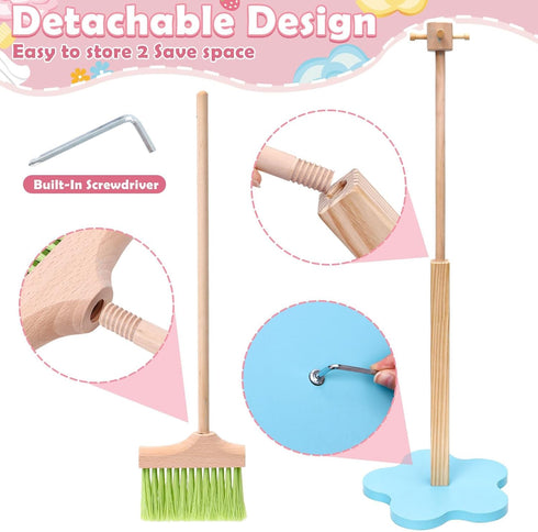 Set Set, 12 Playset 3 4 5 6 Lonico Wooden Kids Cleaning Toy for Toddlers Mop Broom and Dustpan Pcs Detachable
