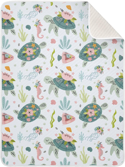 KICPOAY Swaddle Blanket for Turtle Sea Horse Baby Receiving Blanket Muslin Baby Swaddles