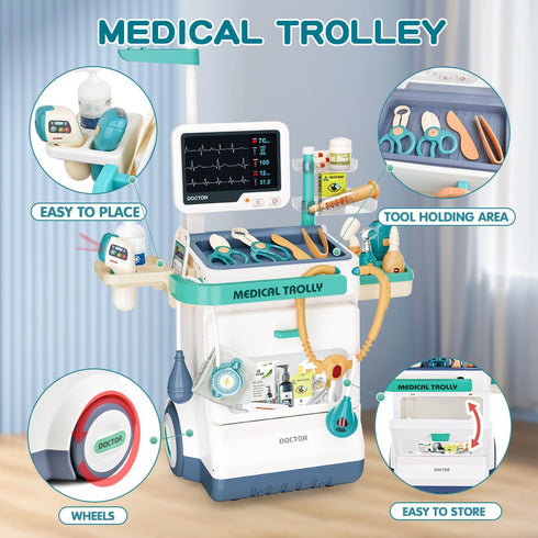 Sotodik 26 Set 3 Doctor Kit for Kids Accessories Pretend Medical Station for Boys & Girls Mobile Cart with Stethoscope
