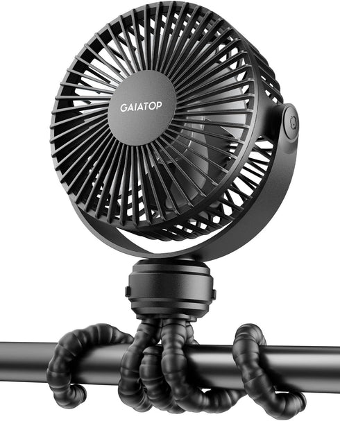 Gaiatop Mini Portable Stroller Fan, Battery Operated Clip on Fan, 3 Speed Rechargeable, Black
