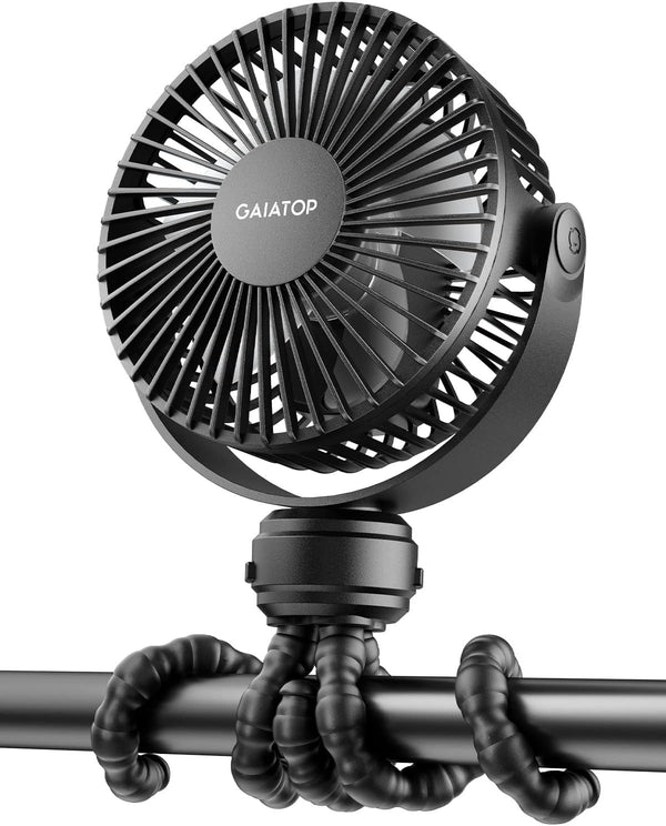 Gaiatop Mini Portable Stroller Fan, Battery Operated Clip on Fan, 3 Speed Rechargeable, Black