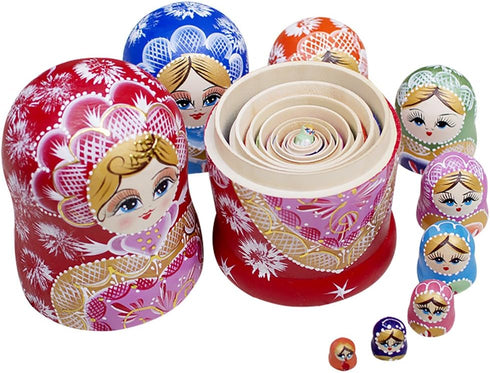 YAKELUS 10pcs Handmade1051 Russian Nesting Dolls for Kids Matryoshka Doll