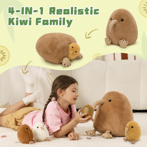 Mommy 3 Playset MorisMos Plush Kiwi Bird Toys for Kids, Realistic Kiwi Bird Stuffed Animal with Baby Chicks, Soft