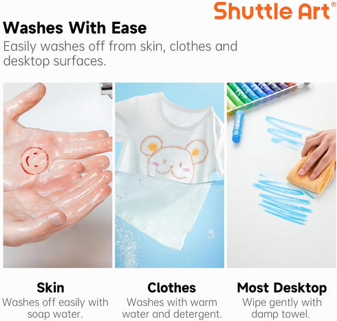 32 Shuttle Art Tempera Paint Sticks, Colors Solid Tempera Paint for Kids, Super Quick Drying, No-Toxic, Works Great on