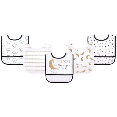 Yoga Sprout Waterproof Bibs, 5 Pack, Metallic Moon