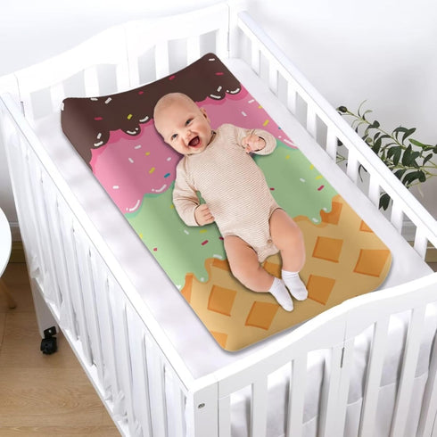 Cute Ice Cream Print Changing Pad Covers, Ultra Soft Fitted 32"X16" Changing Table Sheet for Boys Girls, Summer Fun