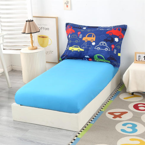 Set 4 Set, Set, Wowelife Car Toddler Bedding for Boys, Pieces Blue Toddler Bed Comforter Standard Toddler Comforter
