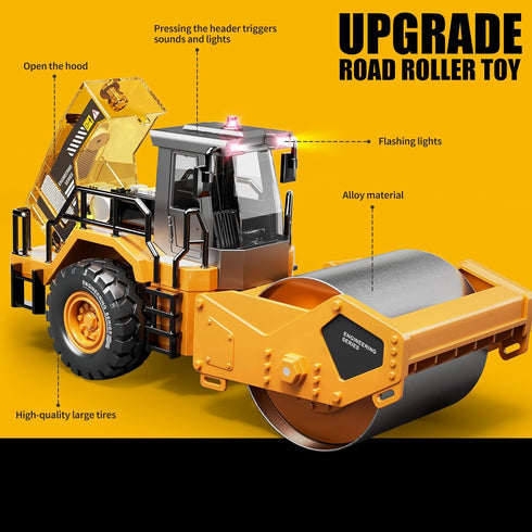 Pupu Pig 3+, Kids Metal Construction Toys - Steam Roller, Upgraded Construction Vehicle with Lights and Sounds