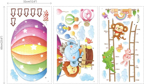 DECOWALL BS-1606 Animal Hot Air Balloon Growth Chart - Kids Wall Stickers, Peel and Stick Removable Decals
