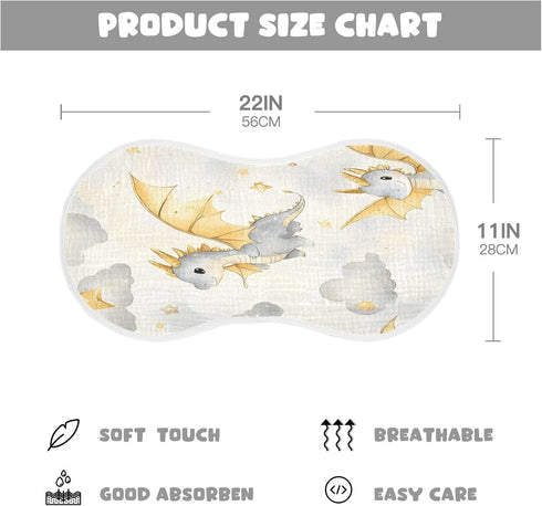 YETTASBIN Cute Cartoon Dragon Muslin Baby Burp Cloth, Super Soft Absorbent Cotton Burp Rag Baby Bibs Feeding Cloth