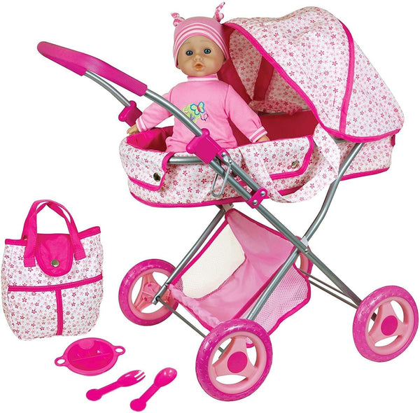 Lissi Deluxe Doll Pram with 13" Baby Doll, Includes Diaper Bag & Accessories for Ages 4 and Up