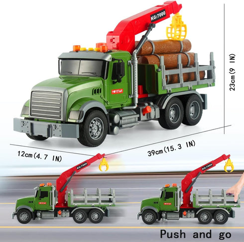 Timber Transport Truck Toddler Toy, 15-inch Logging Truck with Sounds and Lights, Birthday Gift for Kids Ages 3-6