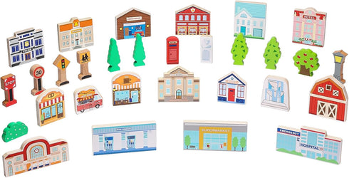 30 Set, Community SainSmart Jr. Pcs Wooden Town Play Wooden Train Accessories, Helpers Toys for Preschool Learning |