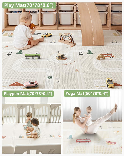 50"*78" BG-BABYGO Baby Play Mat Foldable Foam Baby Play Mat for Floor Reversible Waterproof Playmats for Babies Boy