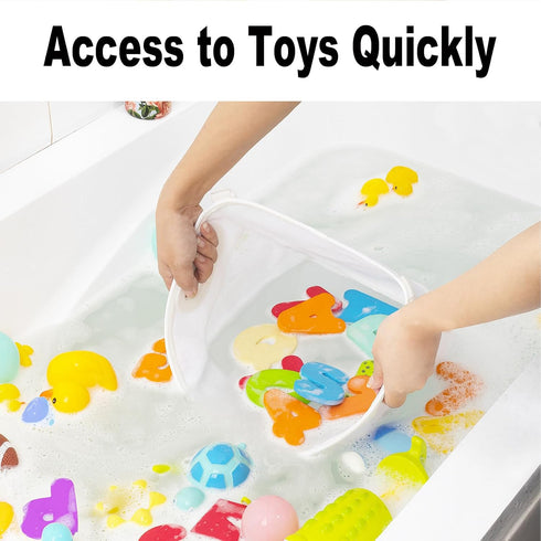 Quick-Fetch Way Mesh Bath Toy Holder, Large Capacity Wall-Mounted Bath Toy Organizer for Quick Access to Toys
