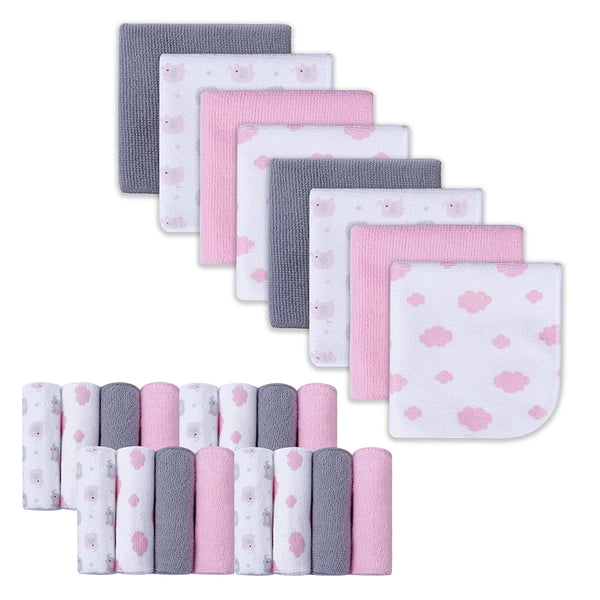 Softan 24Pack Baby Washcloths - Extra Soft & Ultra Absorbent for Boys Girls, 9x9 Pink Elephant