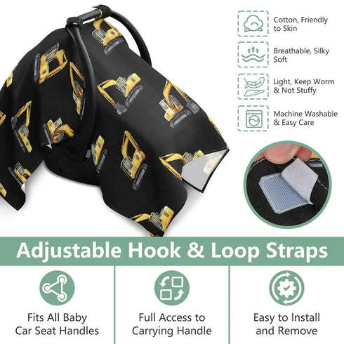 Mazeann Watercolor Yellow Excavators Car Seat Cover Baby Breathable Soft Infant Carseat Covers Canopies Babies Carrier
