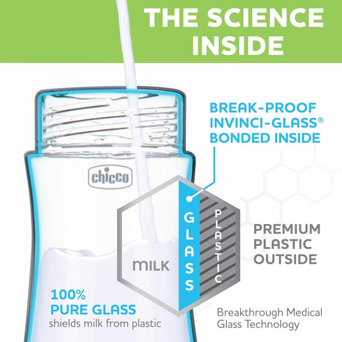 9oz 2-Pack, Chicco Duo Hybrid Baby Bottle, Real Glass Inside, Lightweight Plastic Outside, Patented Invinci-Glass