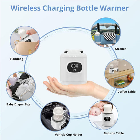 Portable Cordless Bottle Warmer, Includes 2 Adapters, Fast Heating, Accurate Temperature Control, for Breastmilk or