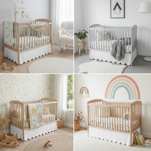 OnlineBestDeal's (28" 52") Inch 16" 100% Sclloped Bed Skirt, Crib Size x + Drop Microfiber Bed Skirt for Baby Boys