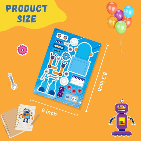 Create-Your-Own-Sticker, 32 Sticker Sheets for Kids, Robot Stickers, Educational Party Favors, Birthday Party