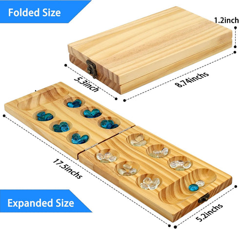 Wooden Mancala Board Game Set - Portable and Educational Two-Player Strategy Game for Family Fun