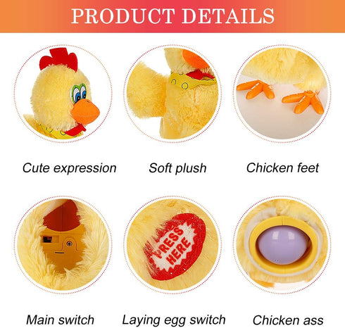 Easter Chicken Animal Toy Doll - Electric Crazy Plush Chicken with Sound Music, Laying Egg