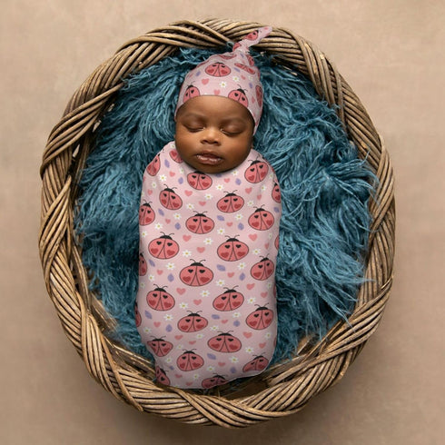 Sets Ladybugs Hearts Flowers Newborn Swaddle Blankets Hat Soft Baby Receiving Blanket Swaddle Sack for Baby Shower