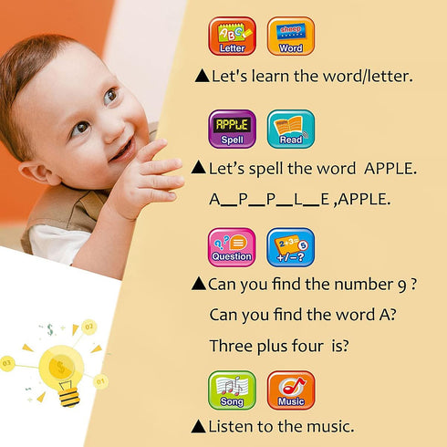 Kids Tablet Toddler Learning Pad - LED Screen for Alphabet, Numbers, Music, and Math for Boys & Girls