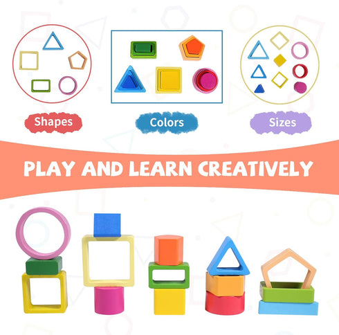 Montessori Toys for 1+ Year Old, Wooden Stacking Sensory Toys for Toddlers 1-3, Educational Sorting Toys for Gifts
