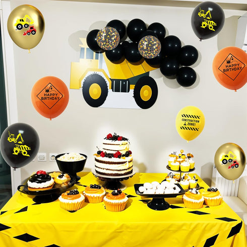 12 Inch Construction Balloons, Gold Black Yellow Orange Confetti Balloons for Boy Baby Shower Construction Themed