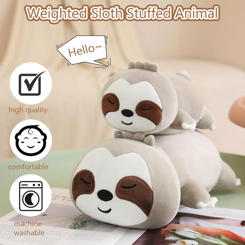 SQEQE Weighted Sloth Plush, Weighted Sloth Stuffed Animal for Anxiety, Cute Sloth Plushies Sloth Pillow Toy Gift for Kids Adults Brown 13.8 Inch, 1.6 lbs