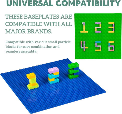 Classic Base Plates for Building, 10" x 10” Multipack, 8 Pack Compatible with All Major Brands, Green & Blue