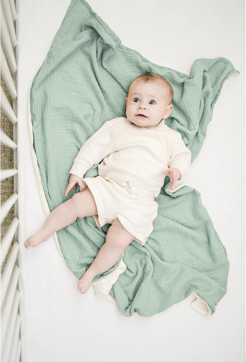 Konssy Baby Blankets for Unisex Boys Girls, Super Soft Nursery Minky Blankets with Muslin Cotton Front
