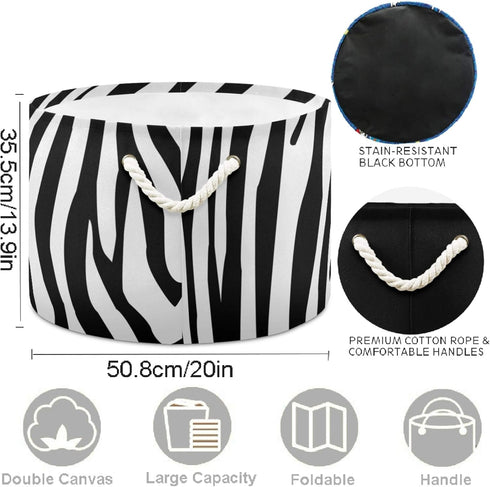 visesunny Collapsible Large Capacity Basket - Animal Zebra Stripe Clothes Toy Storage Hamper with Durable Cotton Handles