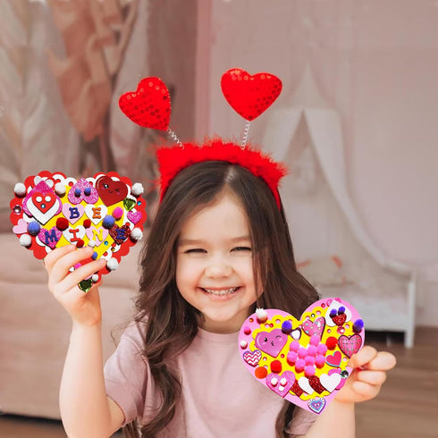 MLOLM 24 Sets Valentines Hearts Foam Craft Kits, DIY Heart Ornaments with Foam Hearts Stickers for Valentine Activity