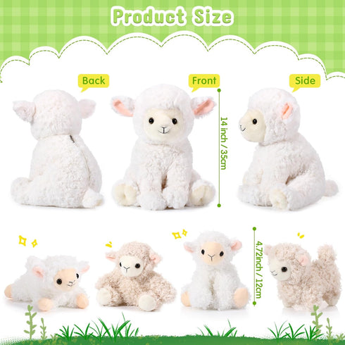 Lenwen 5 Pcs Lamb Stuffed Animal Set, 14 Inch Mommy Lamb Plush with 4 Cute Babies for Nursery Decor