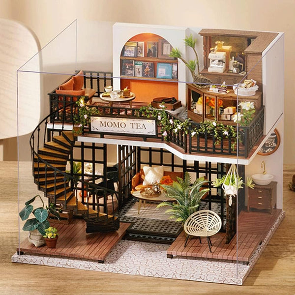 LannsoDIY Dollhouse Miniature Wooden Furniture Kit, Dust Proof Cover and Music Box, Handmade Wooden Dollhouse Toys