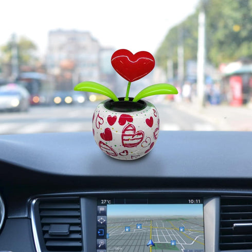 Red Solar Powered Dancing Figurines Toy - Solar Dance Flower, Heart Swing Dancing Flower in Pots, Dashboard Decoration