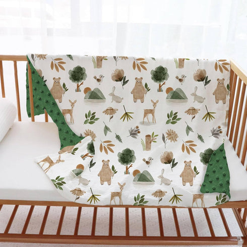 Buerhanerry 30"x40" Woodland Baby Blanket for Girls Boys, Soft Double Layer Minky with Dotted Backing, Forest Animals
